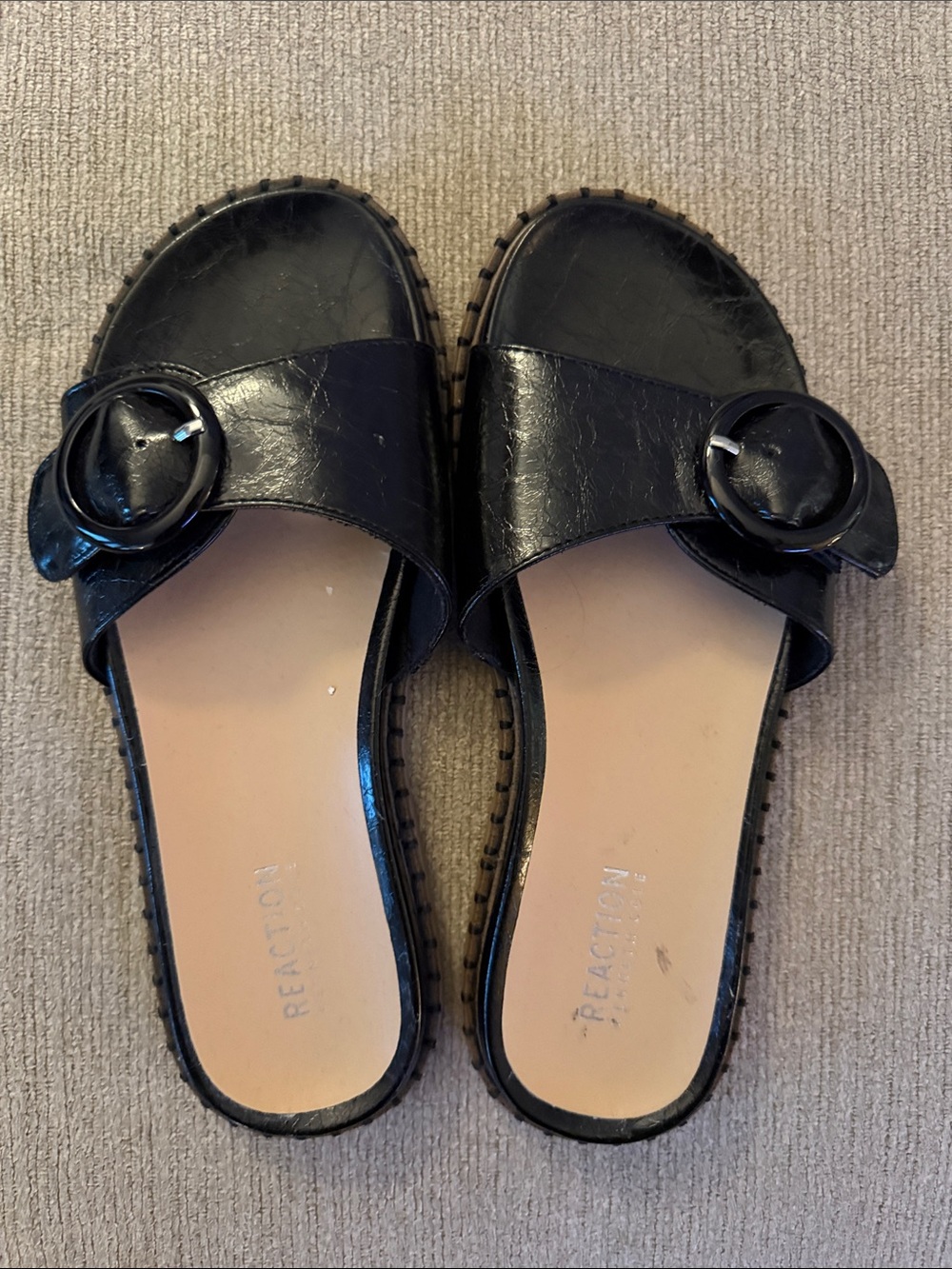 Kenneth Cole Reaction Black Slip-On Buckle Mules